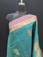 Ocean Teal Blue Kanchi Cotton Saree 1