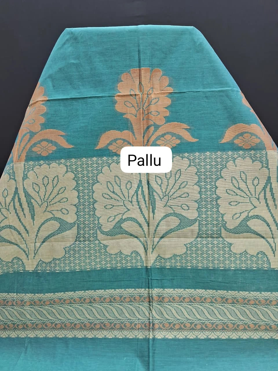 Ocean Teal Blue Kanchi Cotton Saree pallu