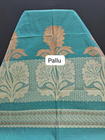 Ocean Teal Blue Kanchi Cotton Saree pallu