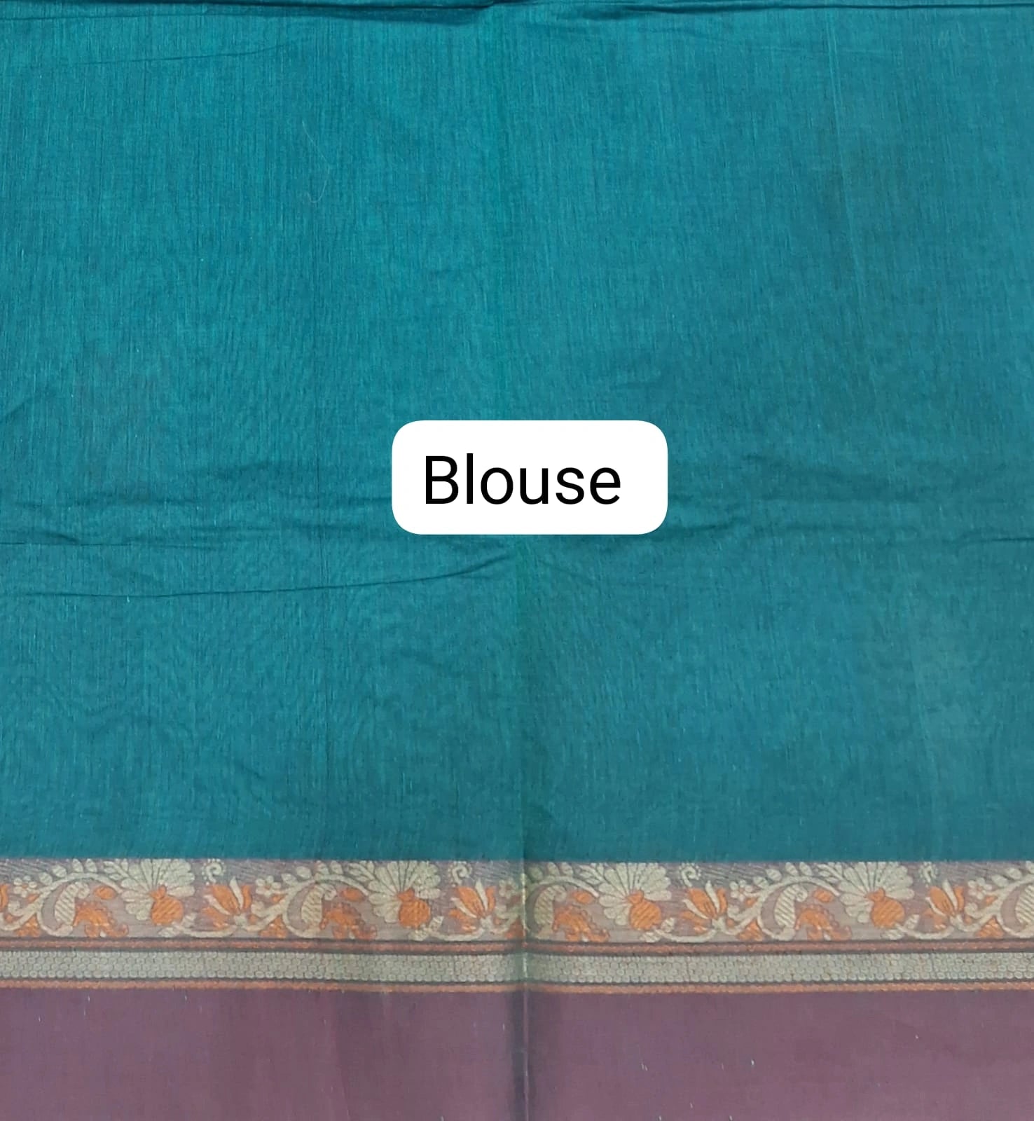 Ocean Teal Blue Kanchi Cotton Saree blouse