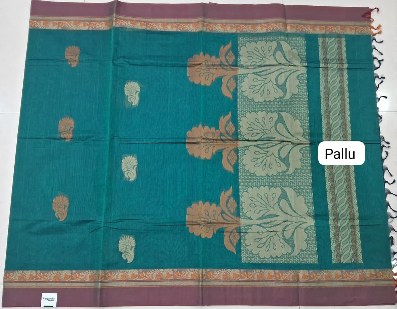 Teal Blue Kanchi Cotton Saree pallu