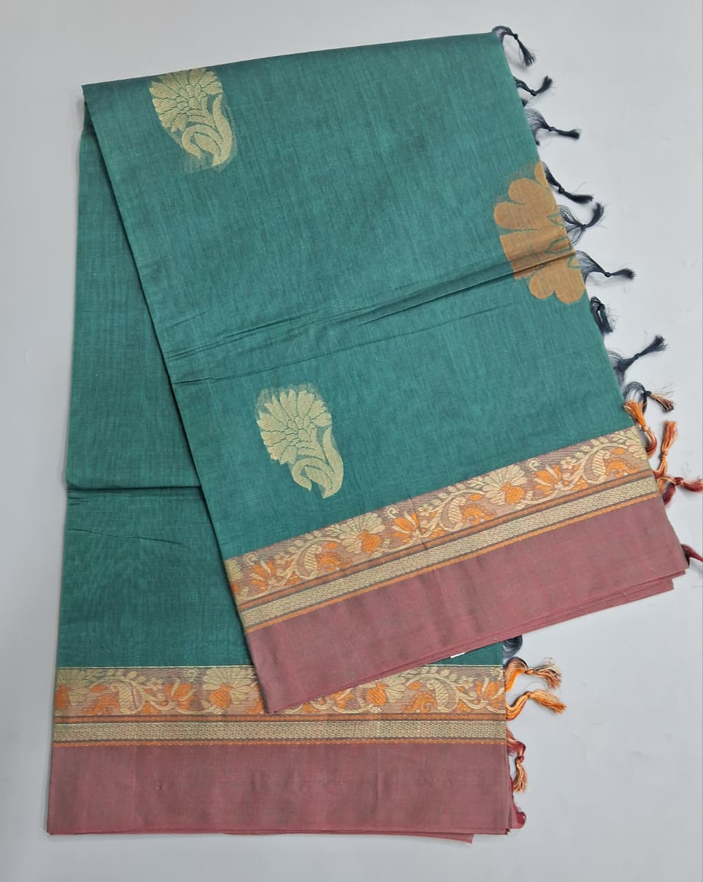 Teal Blue Kanchi Cotton Saree