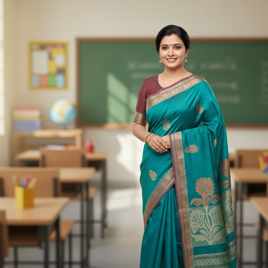 Teal Blue Kanchi Cotton Saree 
