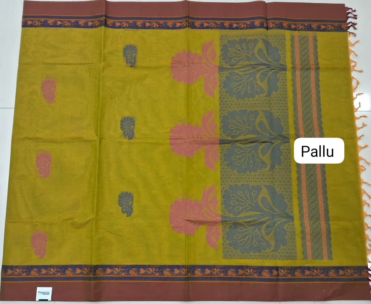 Olive Green Kanchi Cotton Saree pallu