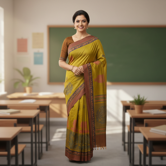 Olive Green Kanchi Cotton Saree pallu