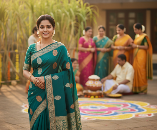 Dark Teal Blue Kanchi Cotton Saree 