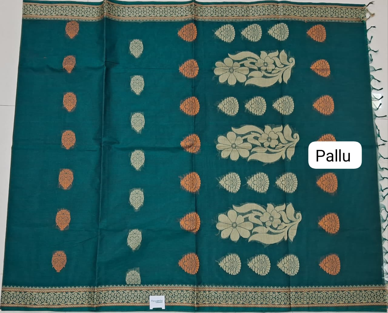 Dark Teal Blue Kanchi Cotton Saree pallu