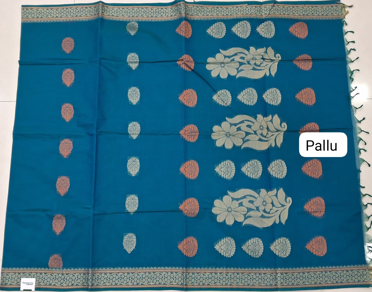 Caribbean Blue Kanchi Cotton Saree pallu