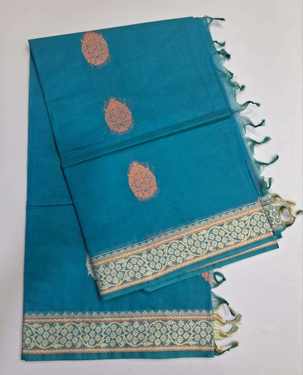 Caribbean Blue Kanchi Cotton Saree