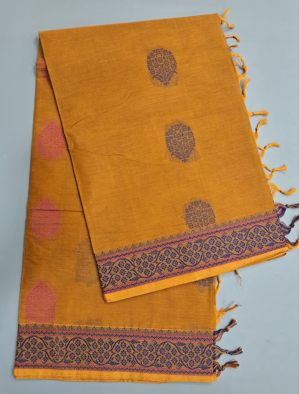 Mustard Yellow Kanchi Cotton Saree 