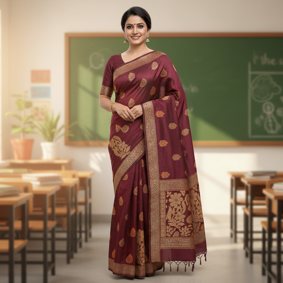 Dark Brown Kanchi Cotton Saree