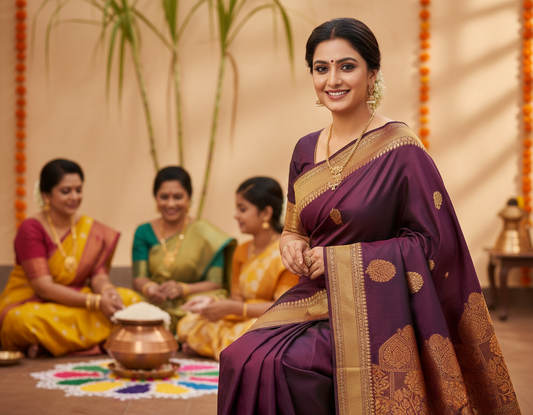 Dark Brown Kanchi Cotton Saree 