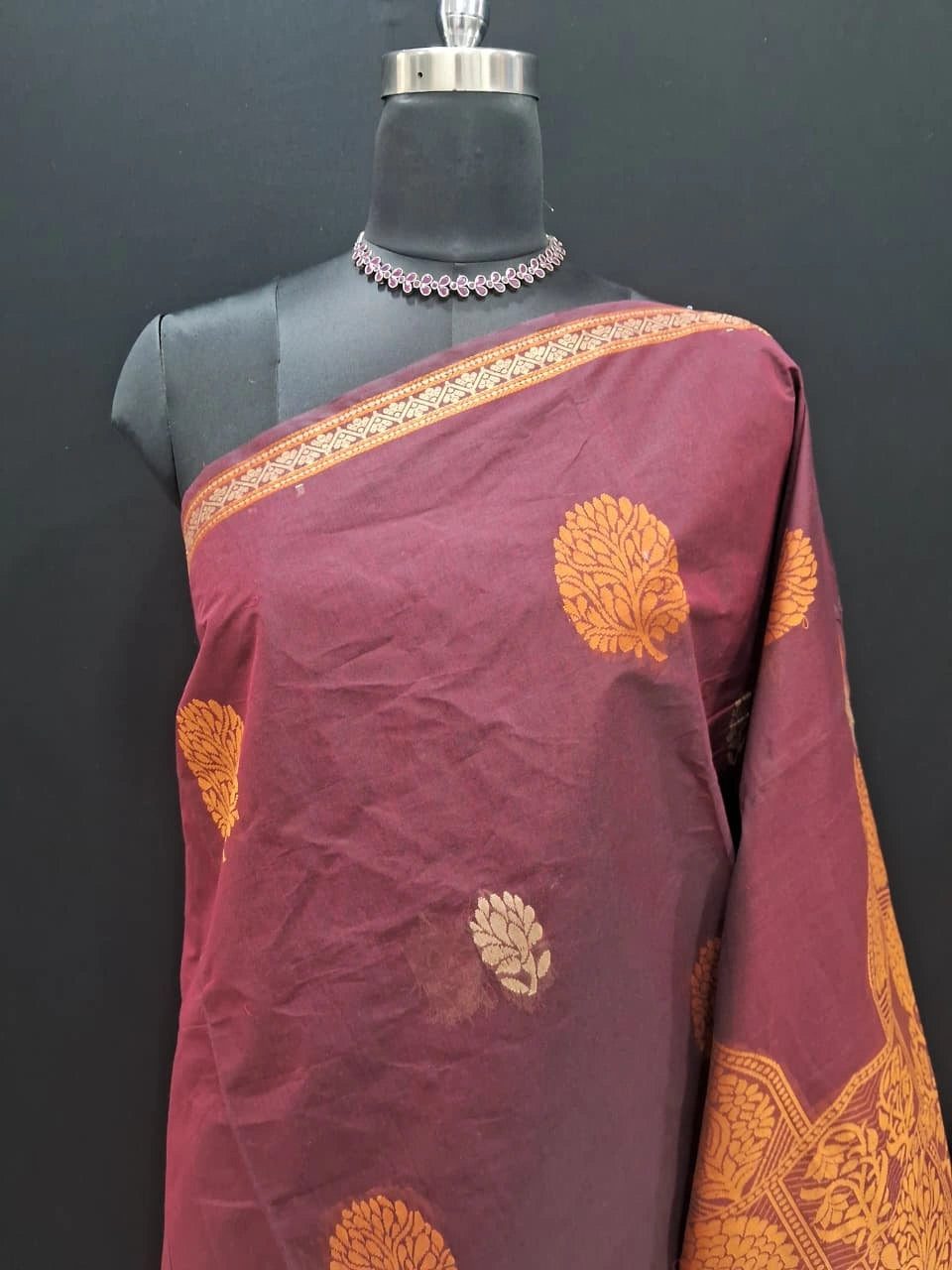 Dark Brown Lightweight Kanchi Cotton Saree 1