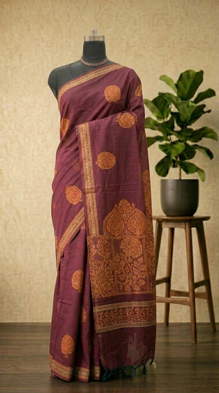 Dark Brown Lightweight Kanchi Cotton Saree 