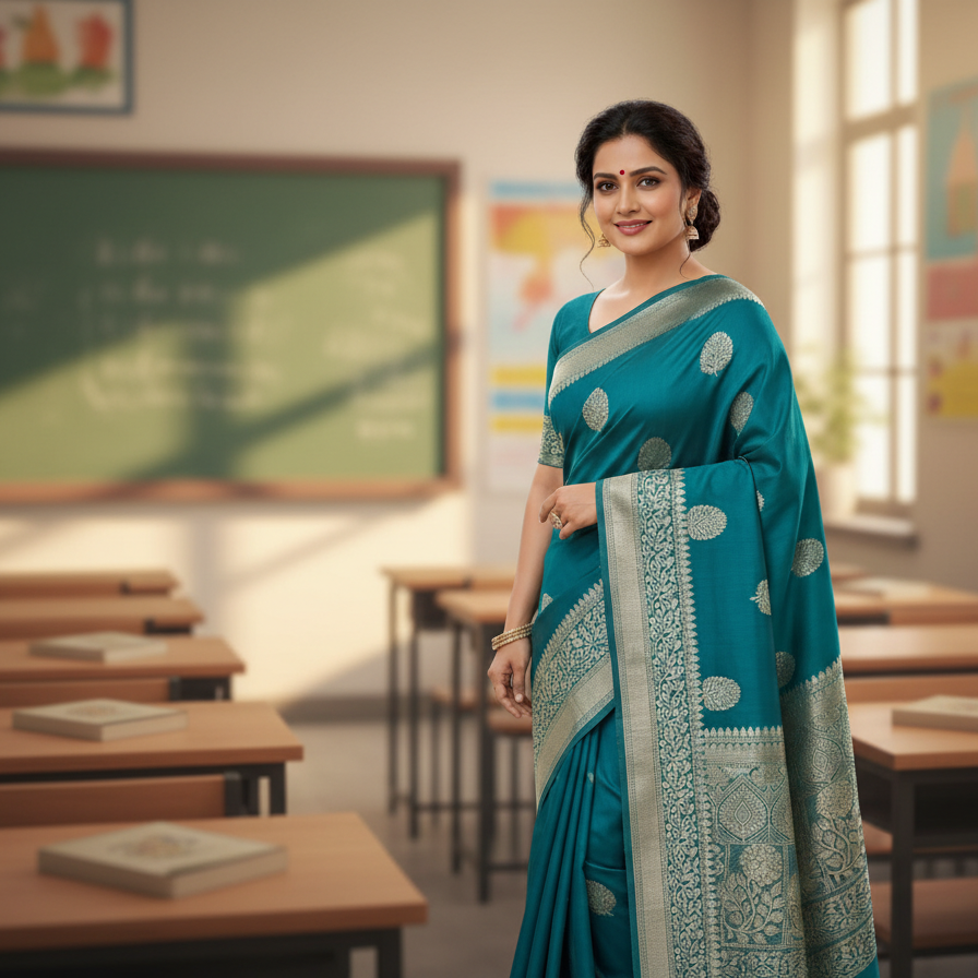 Teal Blue Kanchi Cotton Saree 