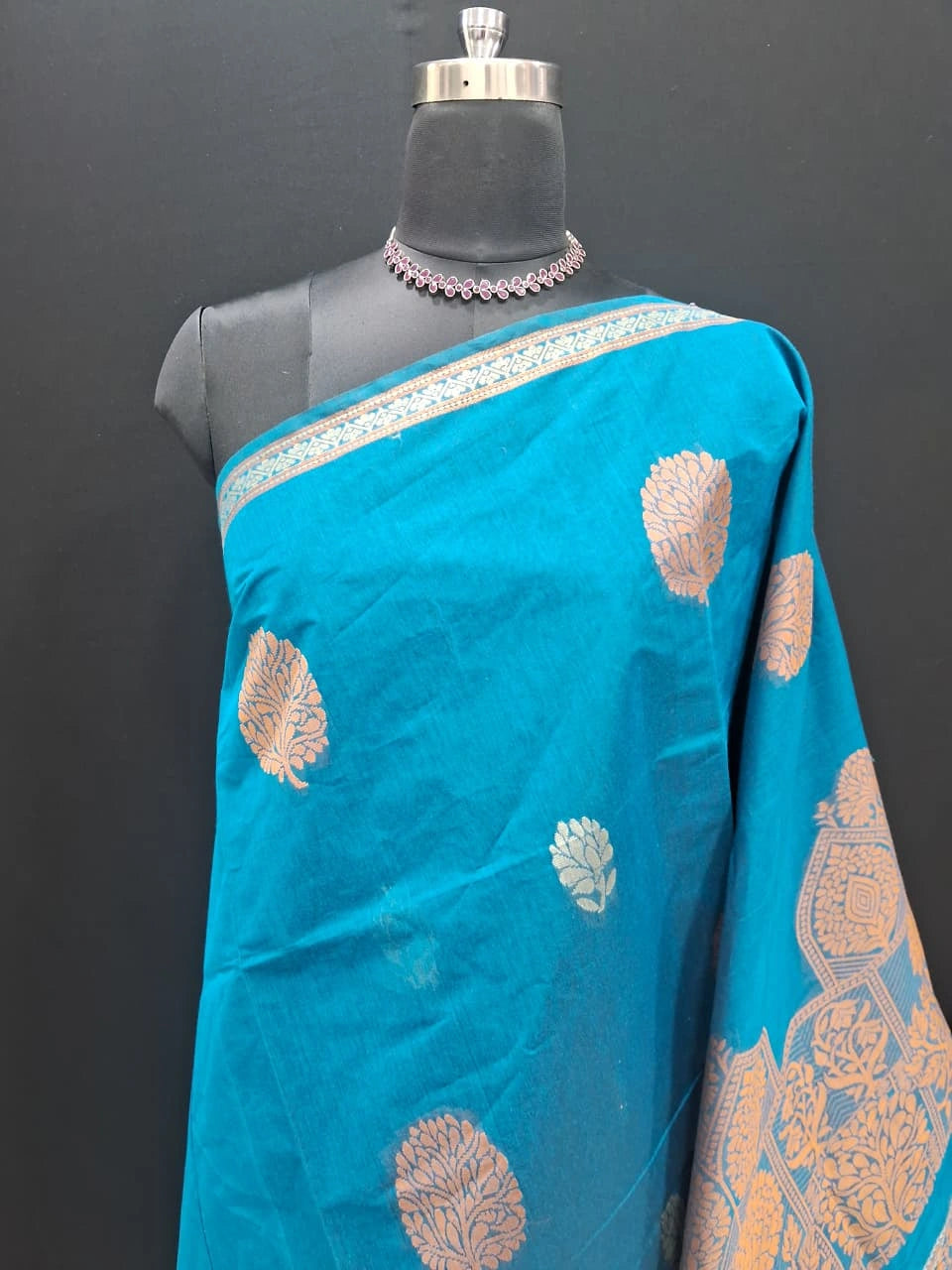 Elegant Caribbean Blue Kanchi Cotton Saree 1