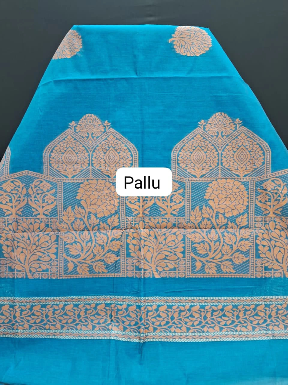 Elegant Caribbean Blue Kanchi Cotton Saree pallu