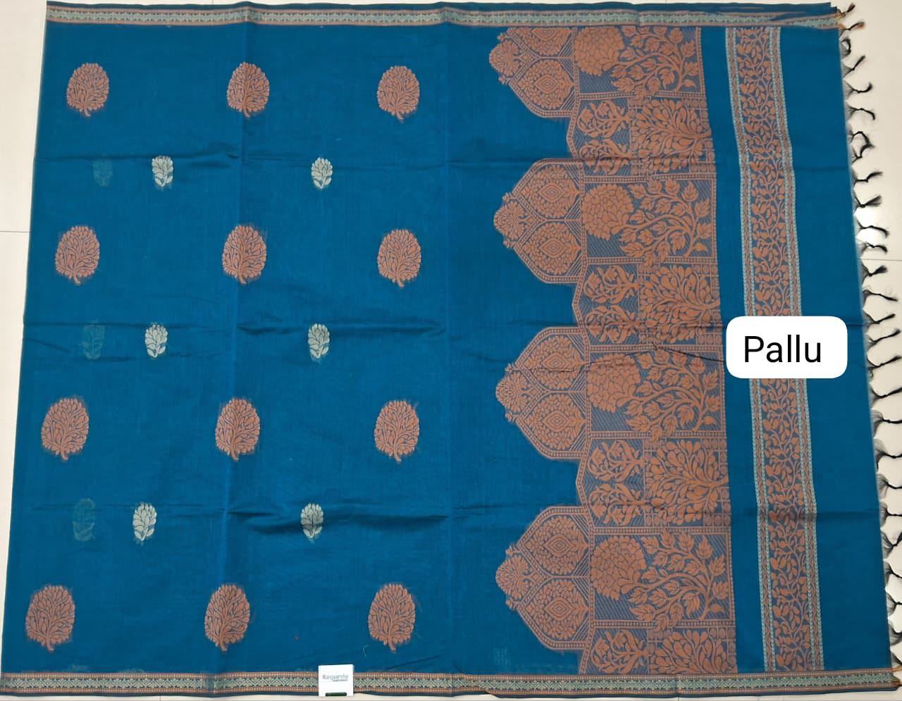 Caribbean Blue Kanchi Cotton Saree pallu