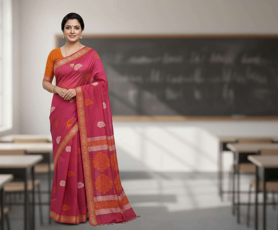 Reddish Pink Kanchi Cotton Saree 