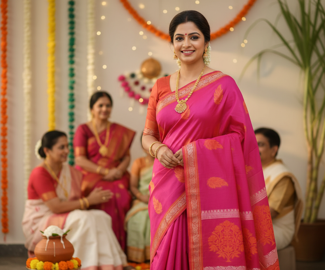 Pink Kanchi Cotton Saree 