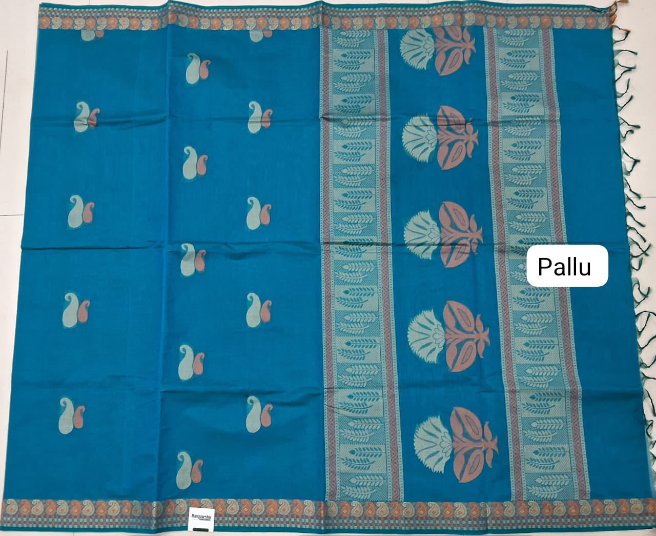 Caribbean Blue Kanchi Cotton Saree pallu