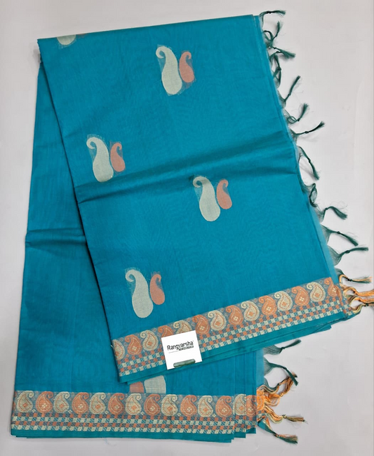 Caribbean Blue Kanchi Cotton Saree