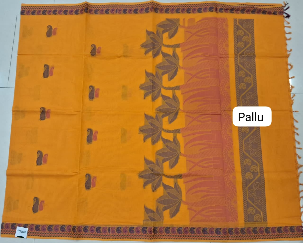 Mango Yellow Kanchi Cotton Saree pallu