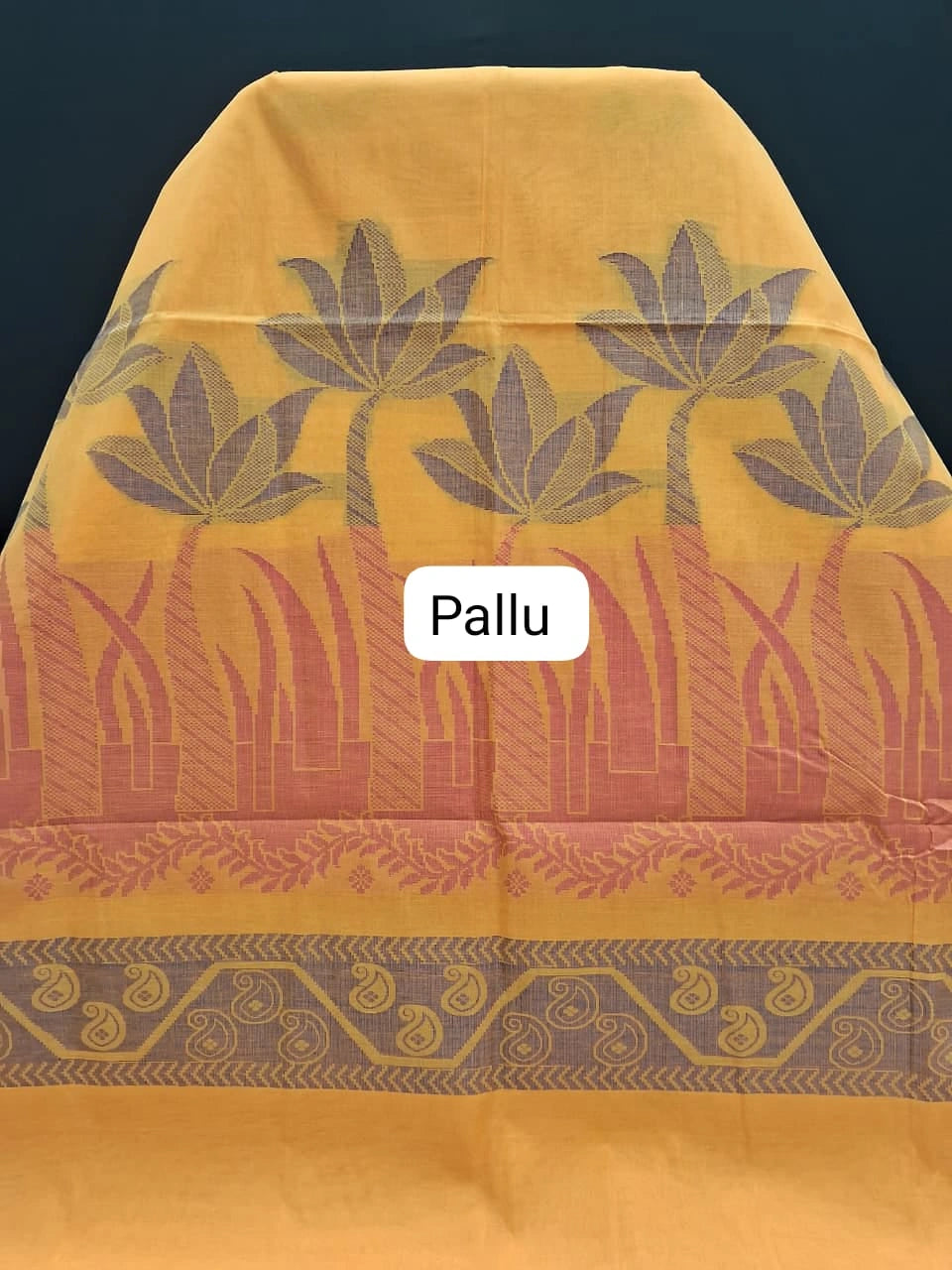 Radiant Mango Yellow Kanchi Cotton Saree pallu