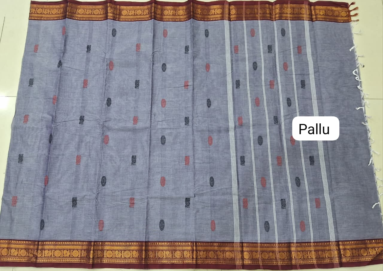 Metal Grey Kanchi Cotton Saree pallu