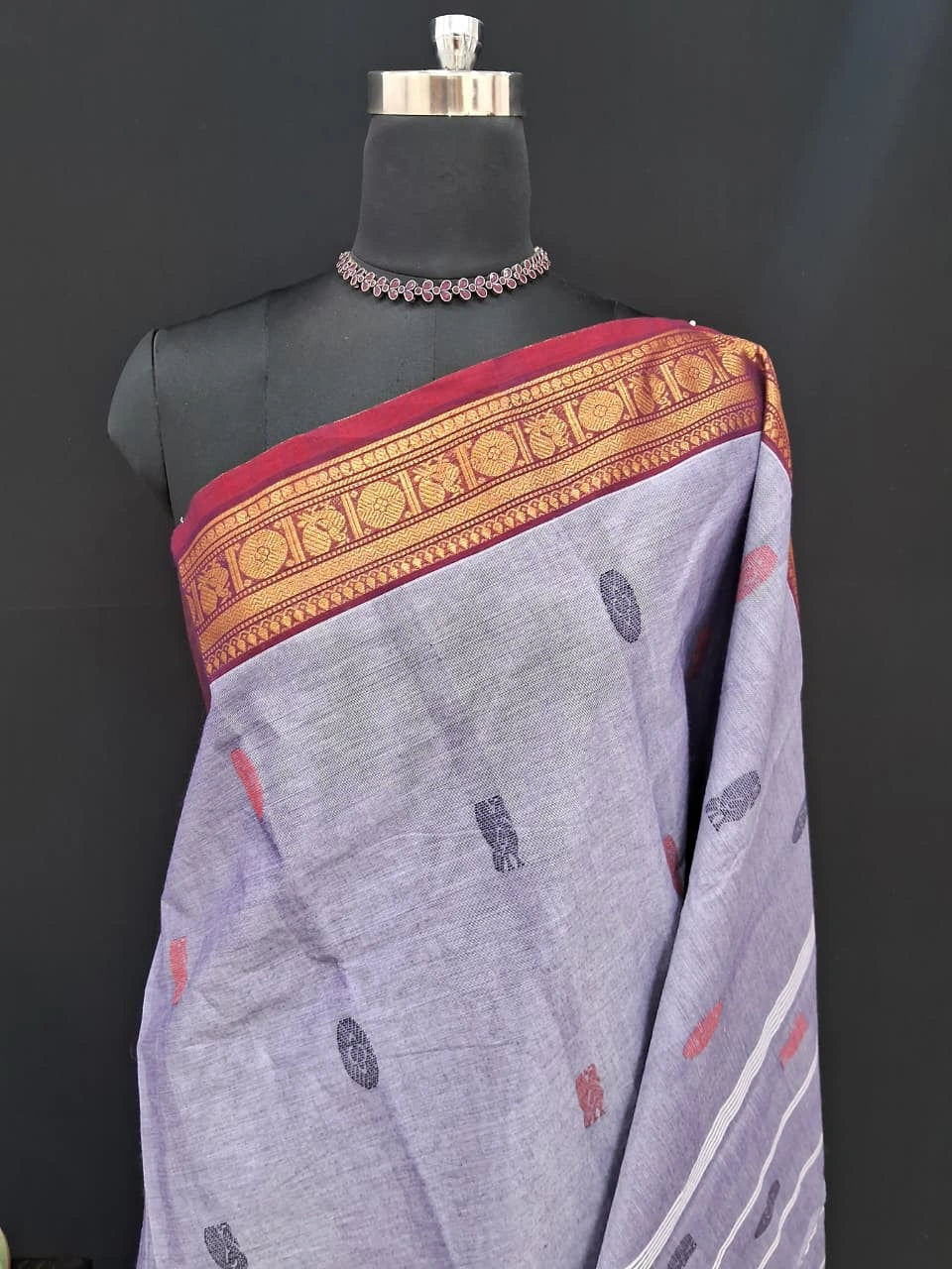 Metal Grey Kanchi Cotton Saree 1