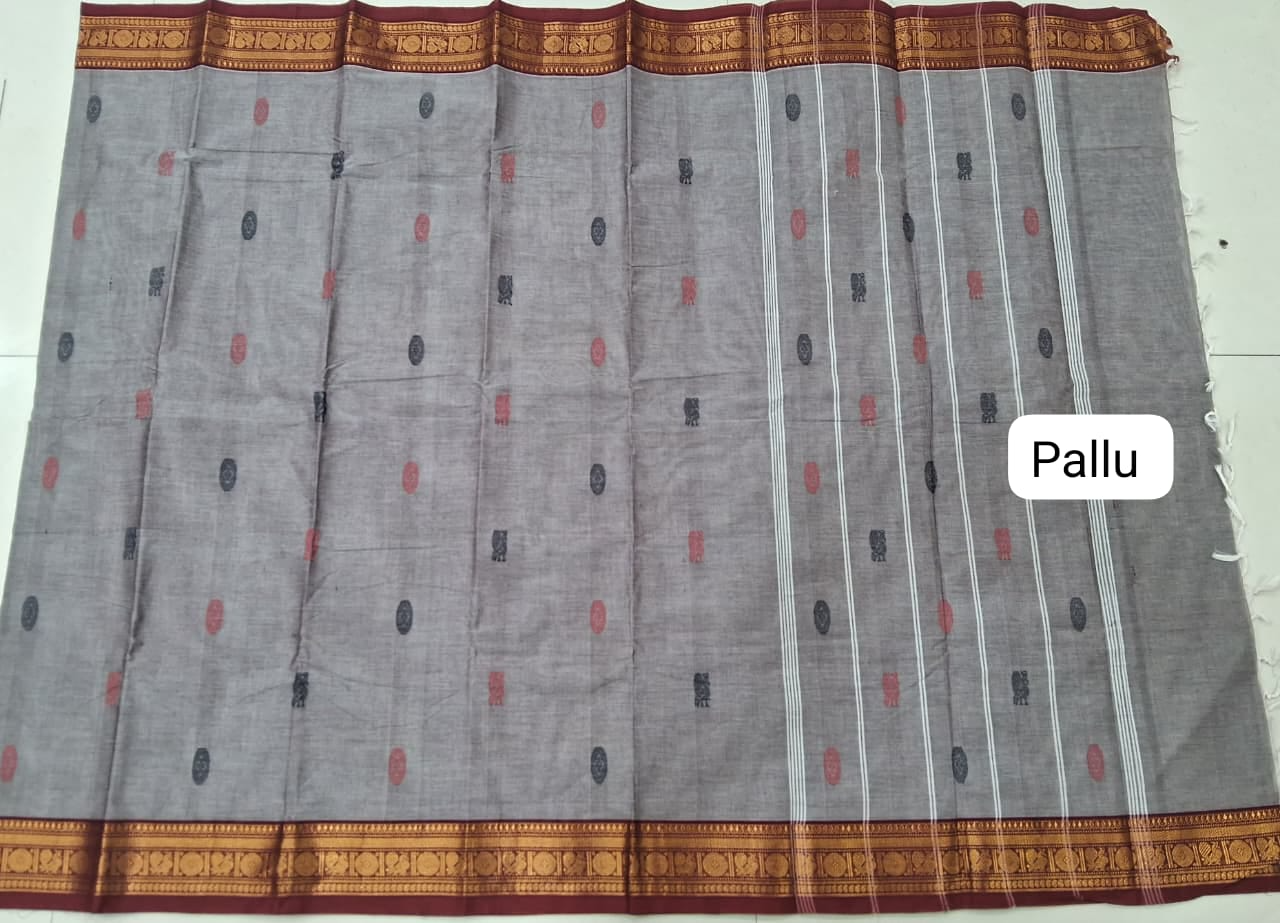 Earth Grey Kanchi Cotton Saree pallu