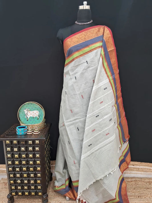 Grey Kanchi Cotton Saree Online 