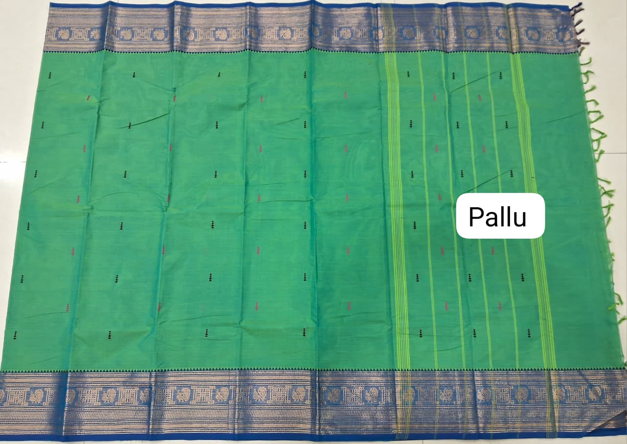 Sea Green Kanchi Cotton Saree pallu