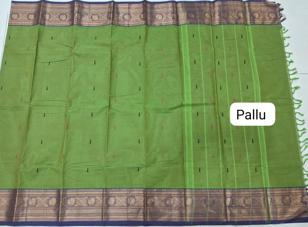 Leaf Green Kanchi Cotton Saree pallu