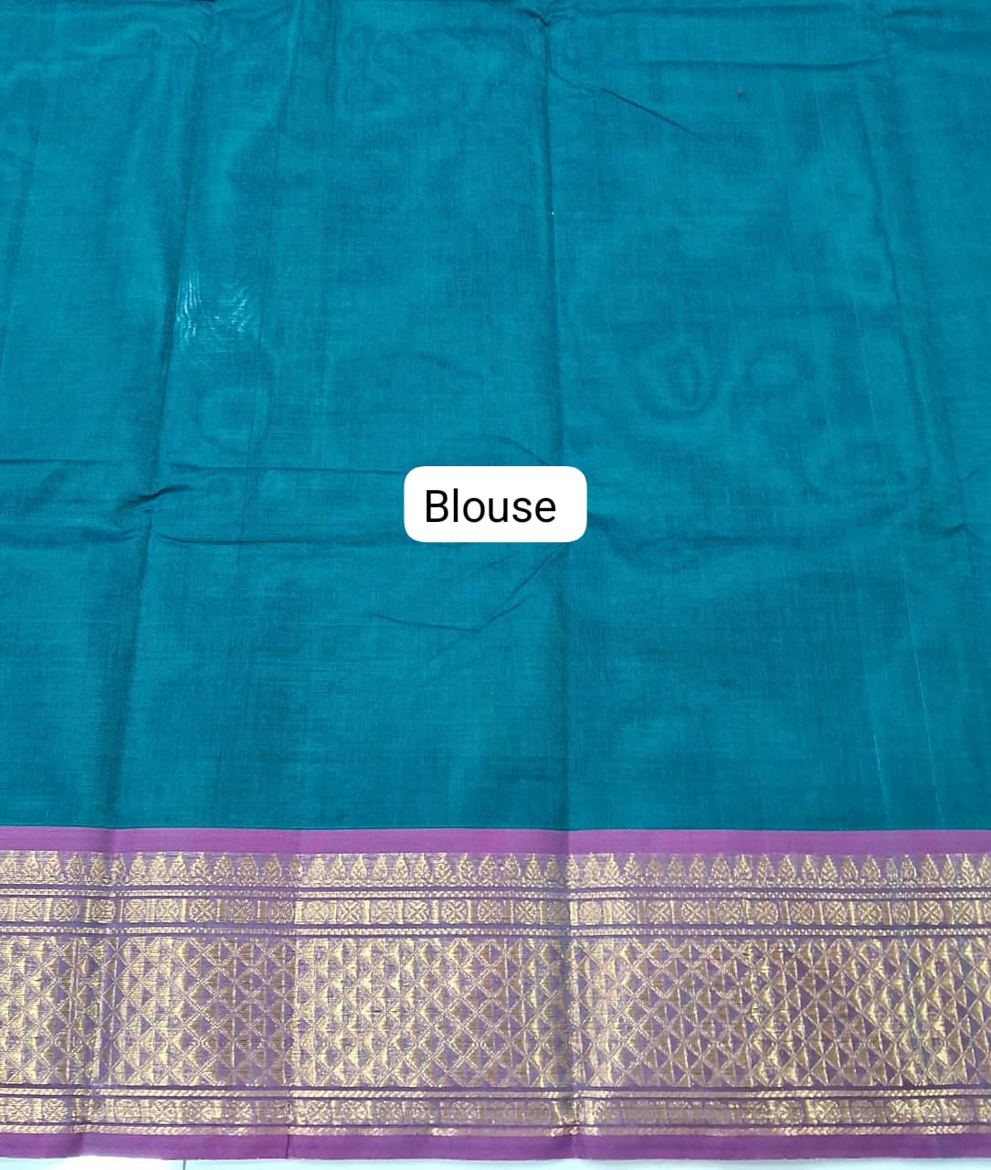 Peacock Blue Kanchi Cotton Saree blouse