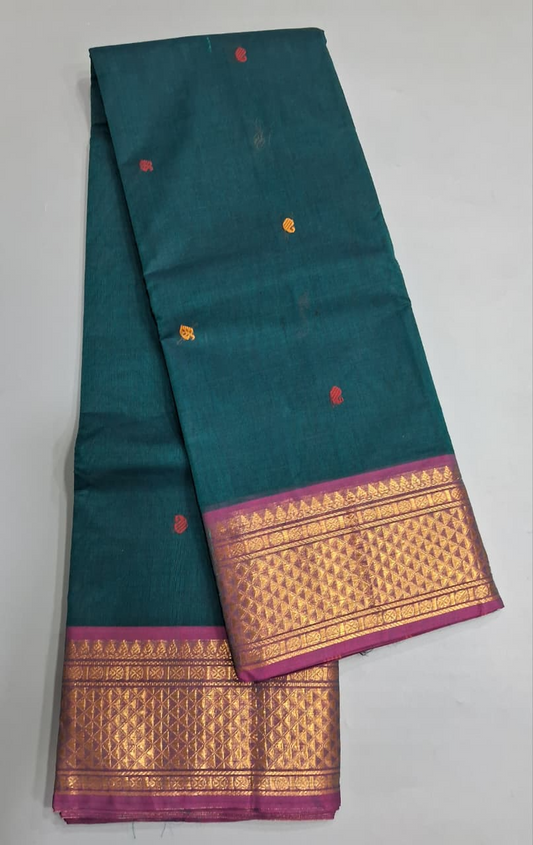 Peacock Blue Kanchi Cotton Saree 