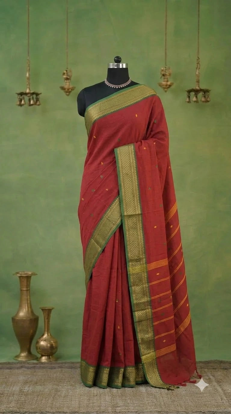Red Kanchi Cotton Saree