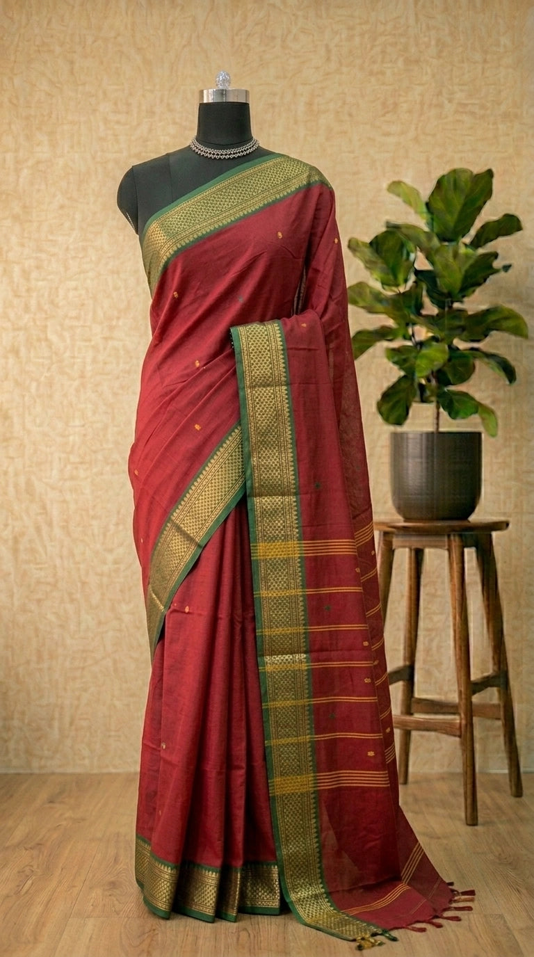Red Kanchi Cotton Saree