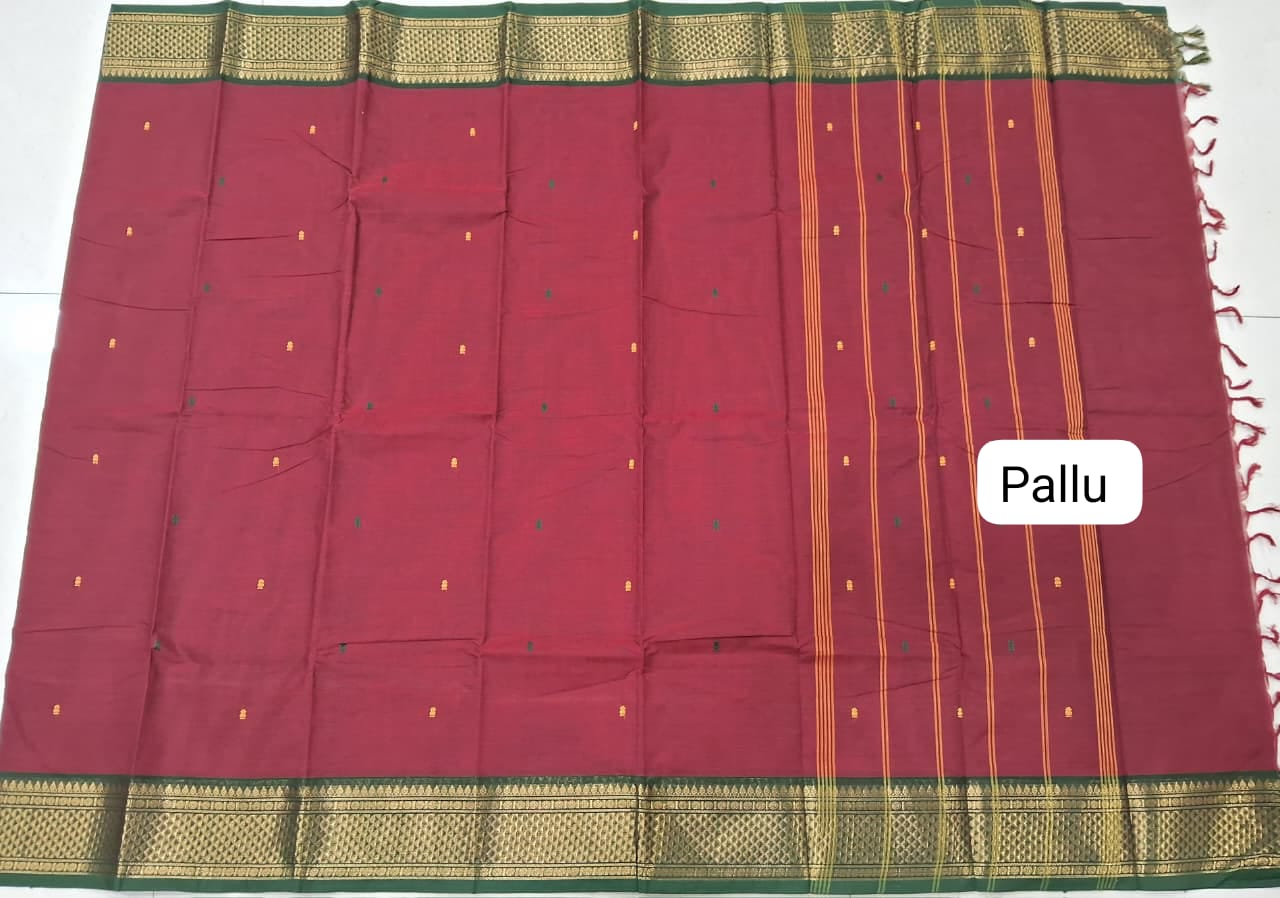 Red Kanchi Cotton Saree pallu