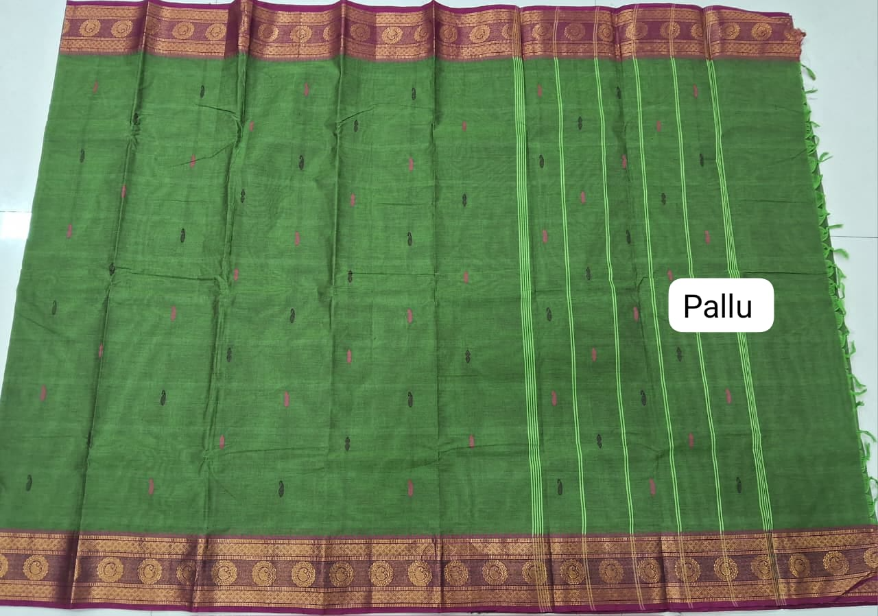 Green Kanchi Cotton Saree pallu