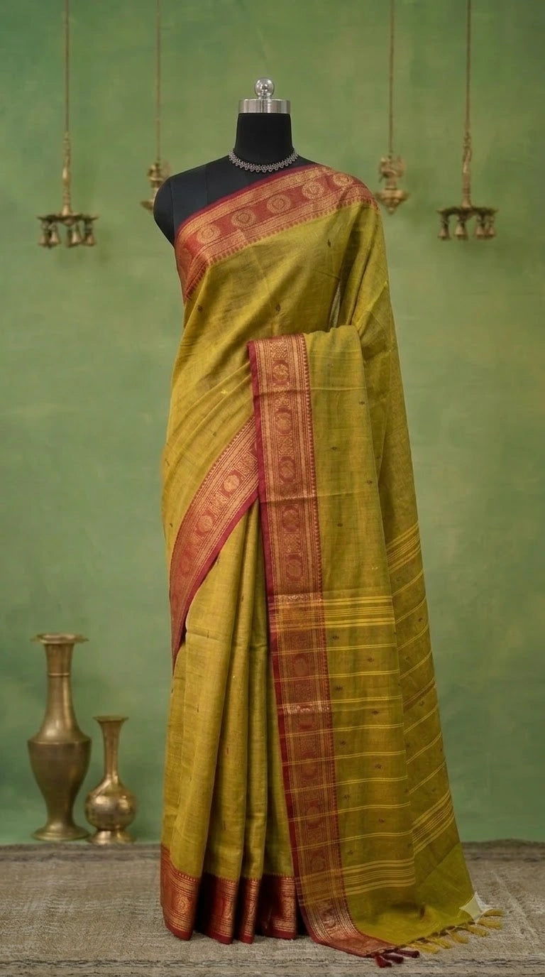 Olive Green Kanchi Cotton Saree