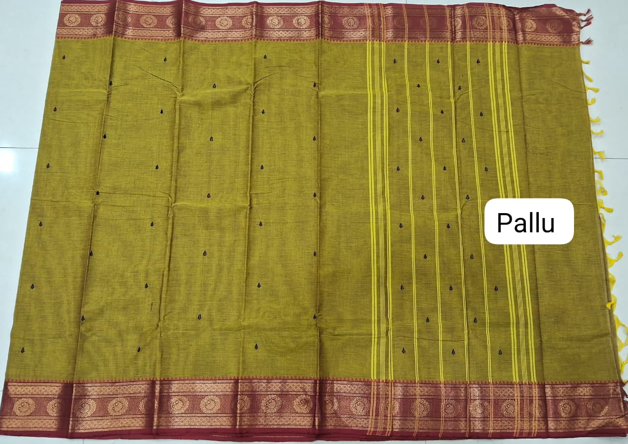 Olive Green Kanchi Cotton Saree pallu