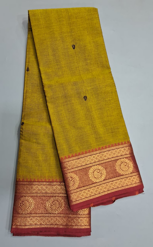 Olive Green Kanchi Cotton Saree 