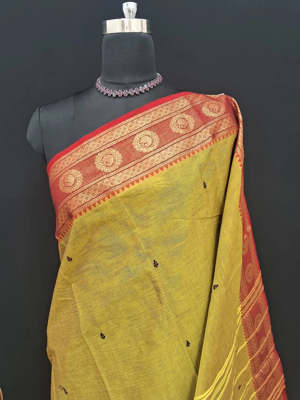 Olive Green Kanchi Cotton Saree  1