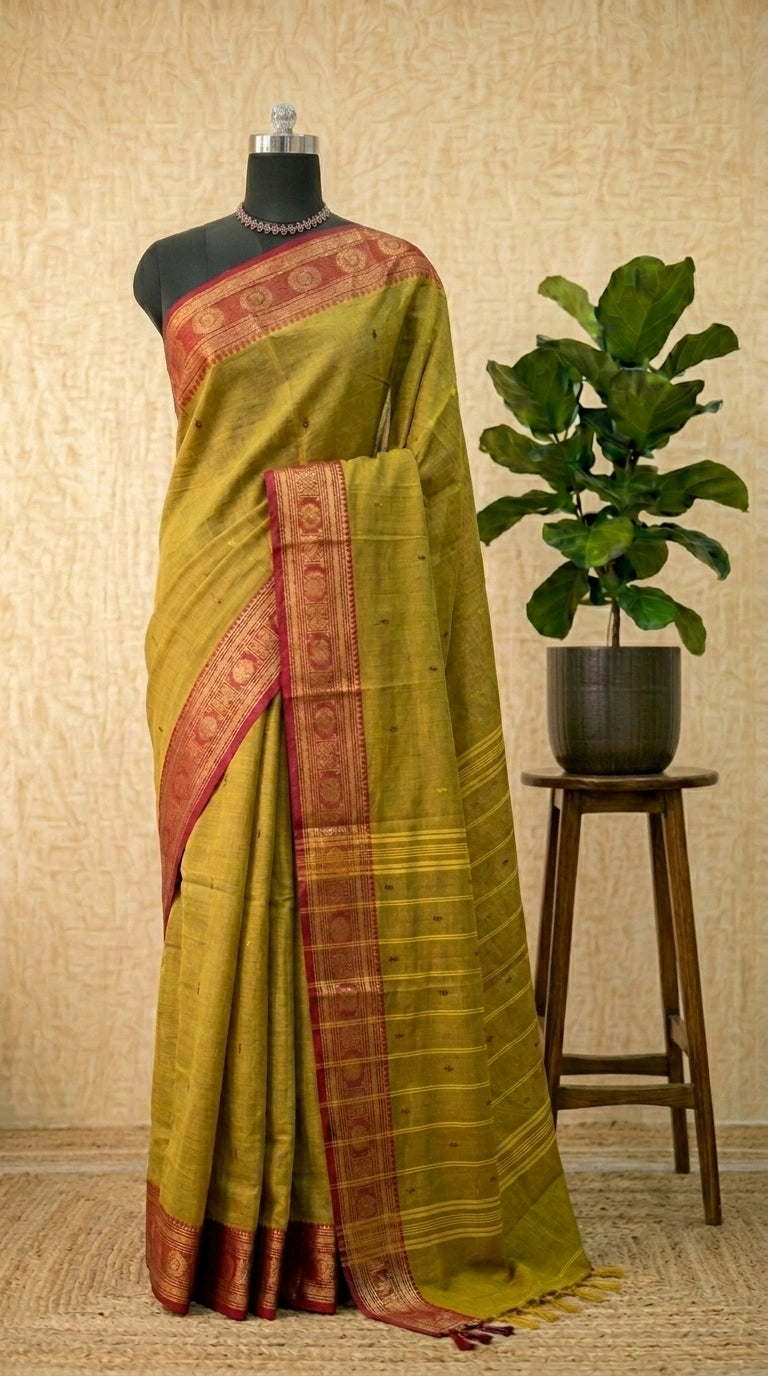 Olive Green Kanchi Cotton Saree 