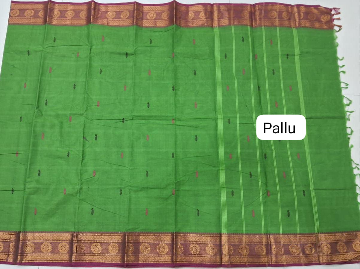 Green Kanchi Cotton Saree pallu