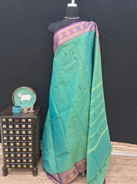 Elegant Sea Green Kanchi Cotton Saree
