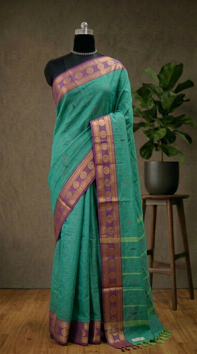 Elegant Sea Green Kanchi Cotton Saree