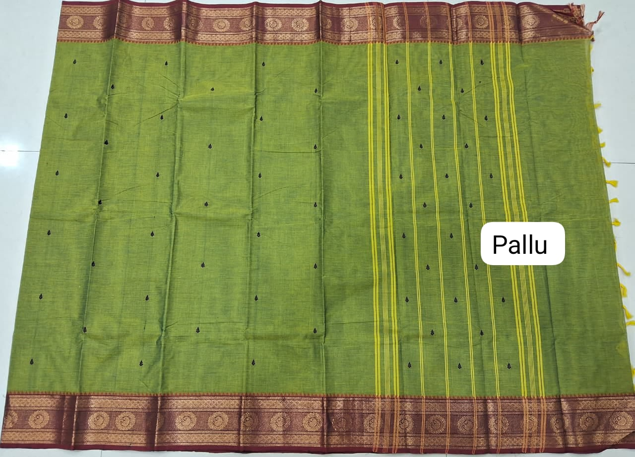 Ethnic Leaf Green Kanchi Cotton Saree pallu
