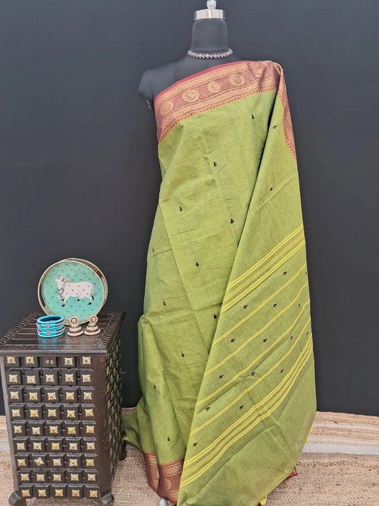  Ethnic Leaf Green Kanchi Cotton Saree